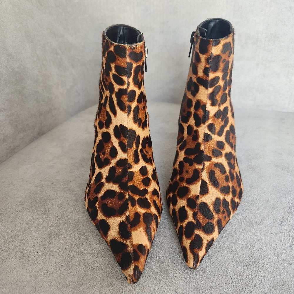 Gianni Bini Ankle Boots 6 Brown Leopard Leather Georgina Pointy Kitten New $140